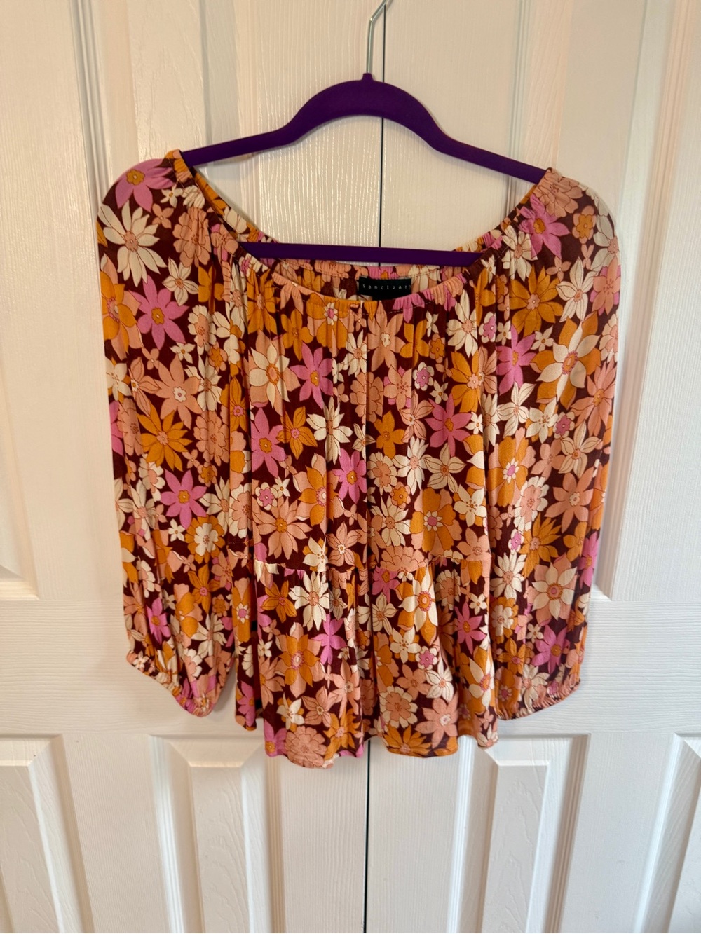 Sanctuary Floral Peasant Blouse - Pink & Brown